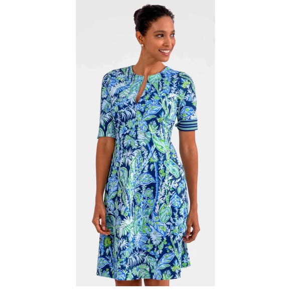 Gretchen Scott Dresses & Skirts - Gretchen Scott XS Floral A-Line Dress Blue Green Twirly Whirly Short Sleeve